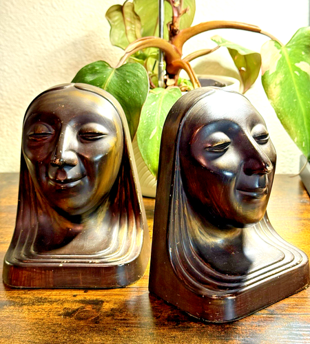 Art Deco Stylized Womans Face - Bronzed Chalkware - Incredible Profile Form 1963 - Picture 3 of 15