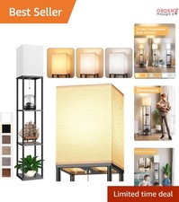 Floor Lamp with Shelves Wood 63in Tall Modern Reading Storage Organizer