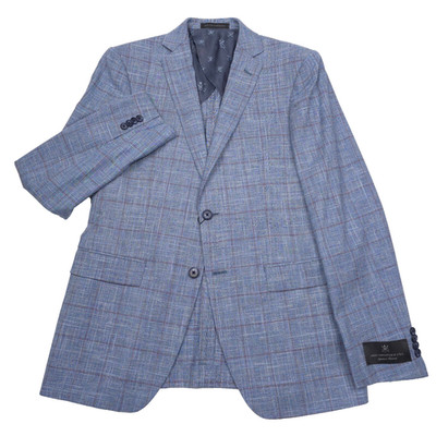 John Varvatos Bond-JF Sport Coat Mens 46R Slim Light Blue Plaid Blazer Jacket