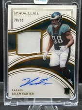Jalen Carter, 2023 Immaculate 20/99 Patch, Auto #114. Philadelphia Eagles.