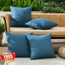 MIULEE 4pk 16x16" Navy Blue Outdoor Pillow Covers Linen Waterproof Farmhouse ...