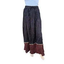 Maxi Skirt with Metallic Stripes Tiered Ruffle Wrinkled Elastic Waist Long Skirt