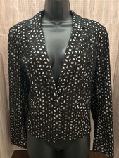 NEW w Tag 128 Ann Taylor Loft Black Beige Eyelet Cropped Blazer Jacket Sz 8