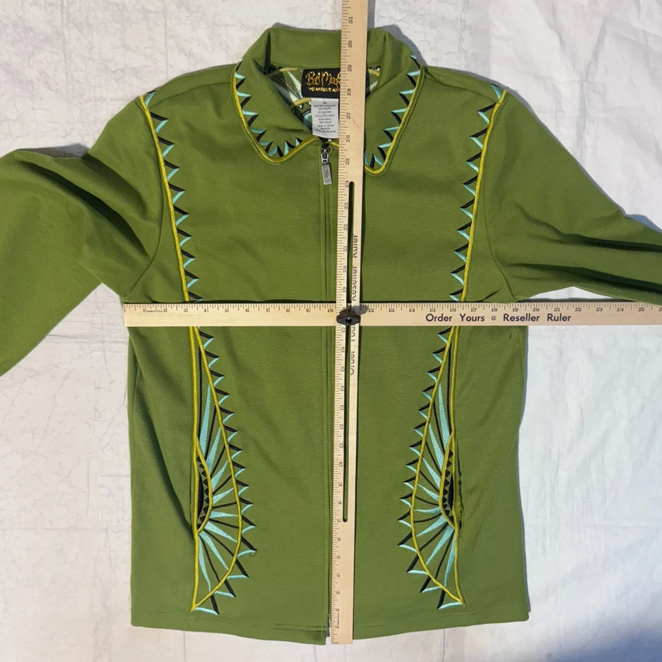 Conjunto de Conjunto Camisa Chaqueta Pantalones Vintage Bob Mackie Usable Arte Verde Talla Mediana Foto 4 de 4