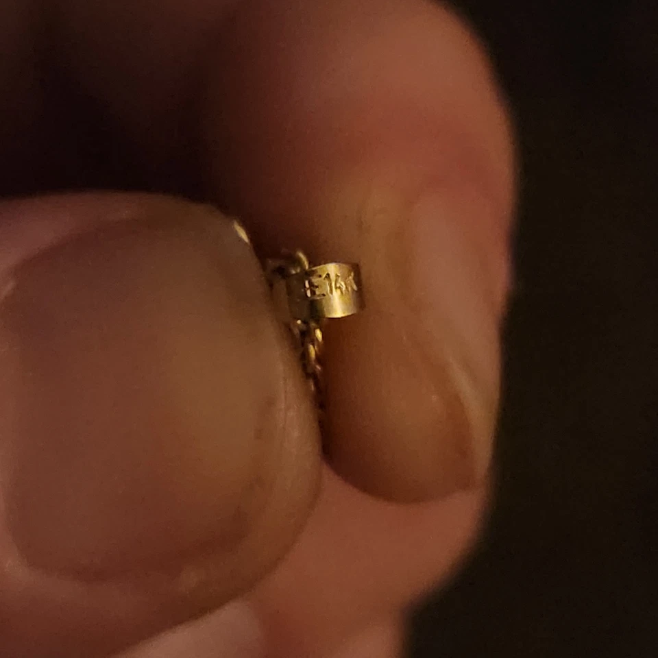 Collar cuerda 1g 24K lingote 14K marco 14K 16 pulgadas. Collar de cadena de oro amarillo de 14K Foto 4 de 4