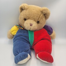 Vintage Eden Teddy Bear Plush Velour Primary Colors Rainbow Bow 13  Toy CUT TAG