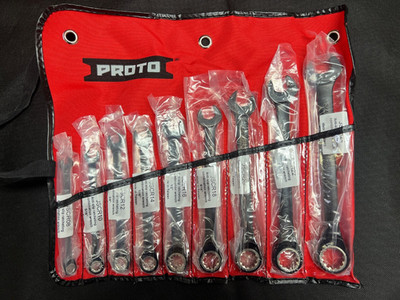 PROTO Combination Wrench Set: Alloy Steel, Black Chrome, 9 Tools, Std, 1WNB7