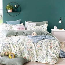 100 Cotton Floral Duvet Cover Queen Set - Botanical Wildflower Pattern, Soft