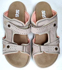 SAS Embark Slide Sandals Leather Cushioned Women’s Sz 9M Taupe/Pink Made in USA