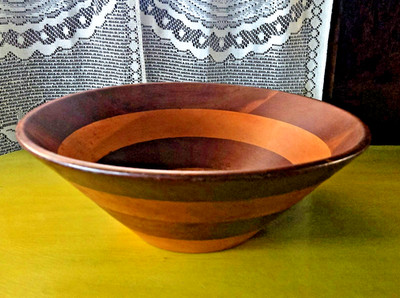 Mid Century Wooden Segmented Bowl Appears To Be Handmade Turned Wood 11x5.75''
