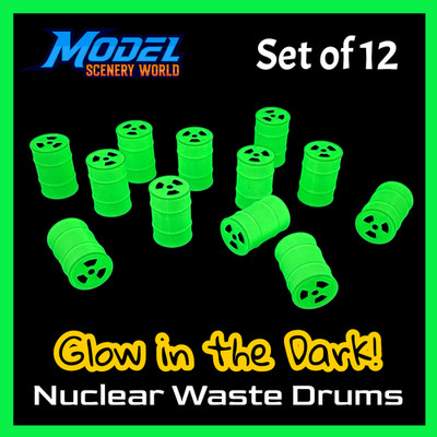 GLOW in Dark Nuclear Waste Drum (12pc) - O Scale 1:48 - Green