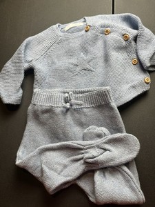 Zara Baby Blue Cotton Knit Crossover Sweater And Footie Pants-Newborn