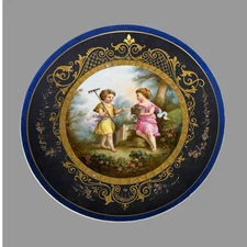 Antique Old Paris Porcelain Hand Painted Children in Garden Scenic 9.5" Plate