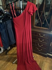 Mac Duggal Red One-Shoulder Draped Jersey Lyocell Maxi Dress Size 6