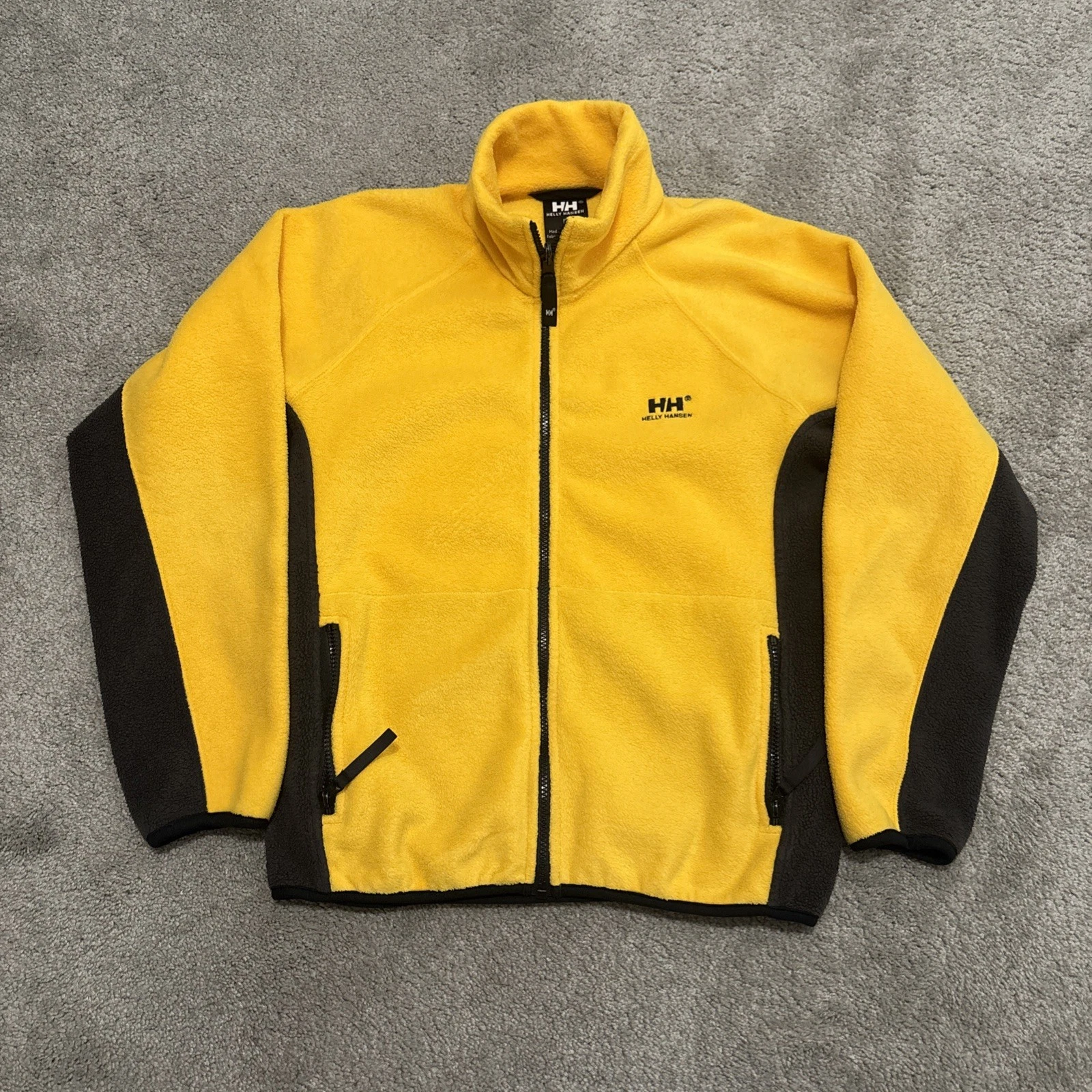 HELLY HANSEN Mens Size Medium Fleece Jacket Yellow Colourblock 90s
