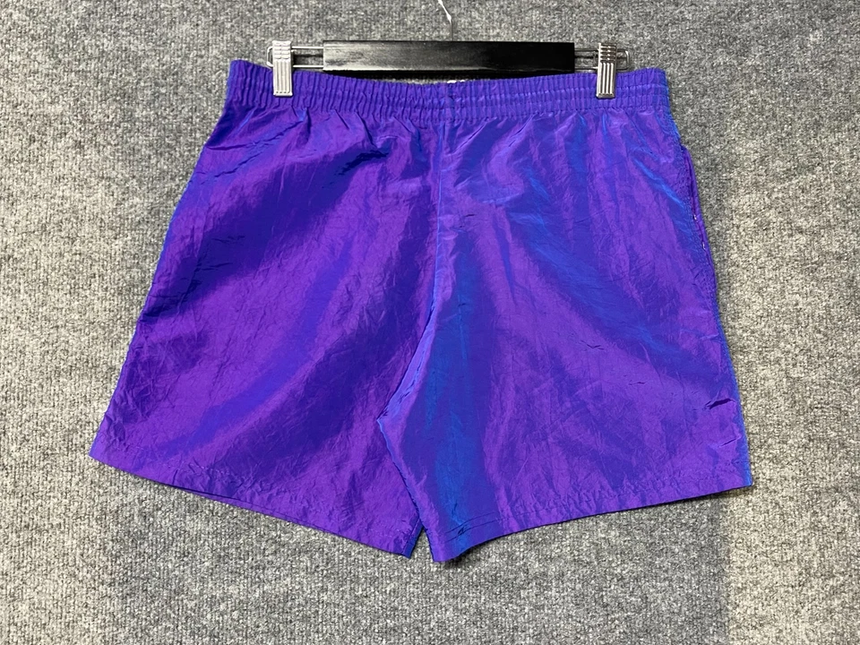 Vintage Surf Style Shorts Men’s Medium Iridescent Purple Nylon Neon Logo 90s - Image 2 of 4
