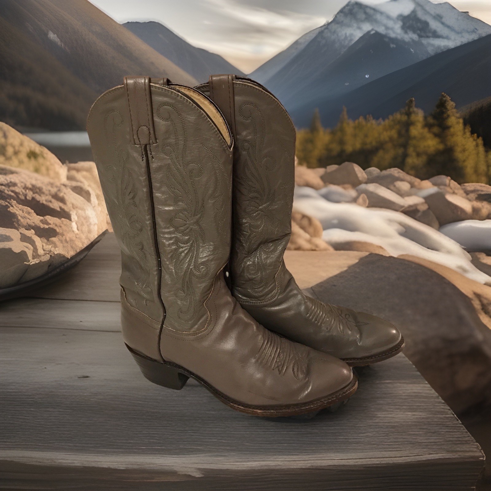 Dan Post Western Cowboy Boots Mens 8.5 D Gray Leather Stitching - Needs Insoles