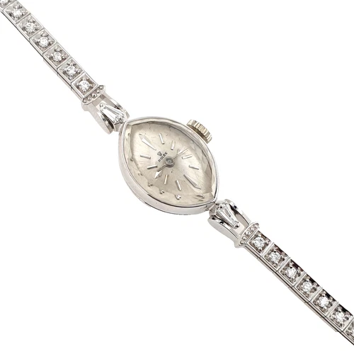 Vintage Rolex Lady Manual Wristwatch 14k White Gold with Natural Diamonds 1950s