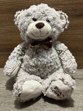 FAO Schwartz Bow Tie Plush Teddy Bear Stuffed Animal Curly Frosty Hair Brown 18"