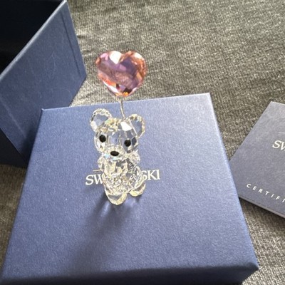 Swarovski Kris Bear Heart Balloon Crystal Figurine Clear Pink Art