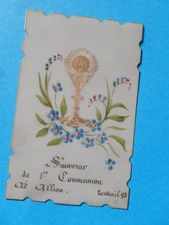 IMAGE PIEUSE CELLULOID  SOUVENIR 1893 CALICE HOSTIE  aquarelle