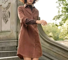 Lands' End Corduroy Button-Front Brown Dress, Size Large (14-16)