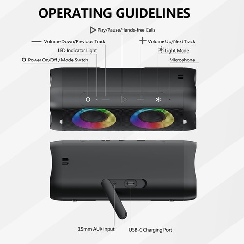 Portable Bluetooth Speaker with Lights, 30W Stereo Sound, Bass Boost, IPX5 Wa... - Picture 7 of 8