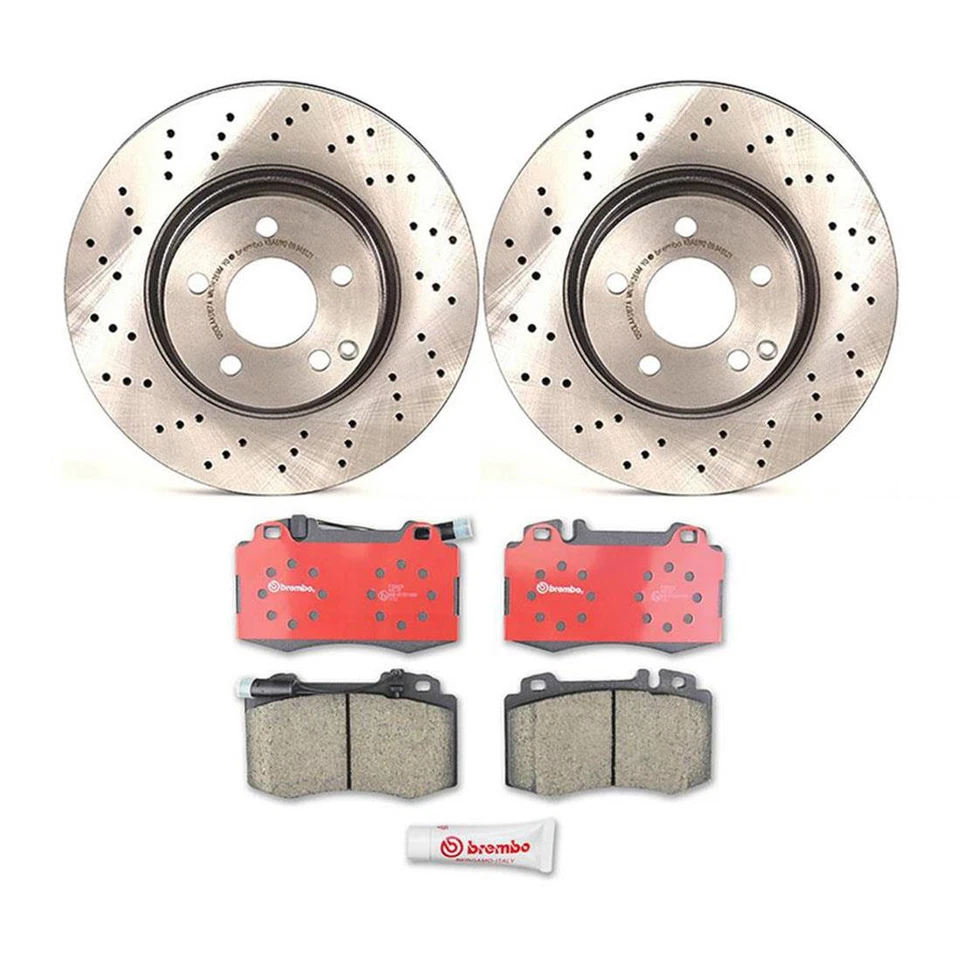 Rotores e pastilhas de freio dianteiro Brembo de cerâmica para 2004 2005 Mercedes-Benz SL500 - Imagem 2 de 2