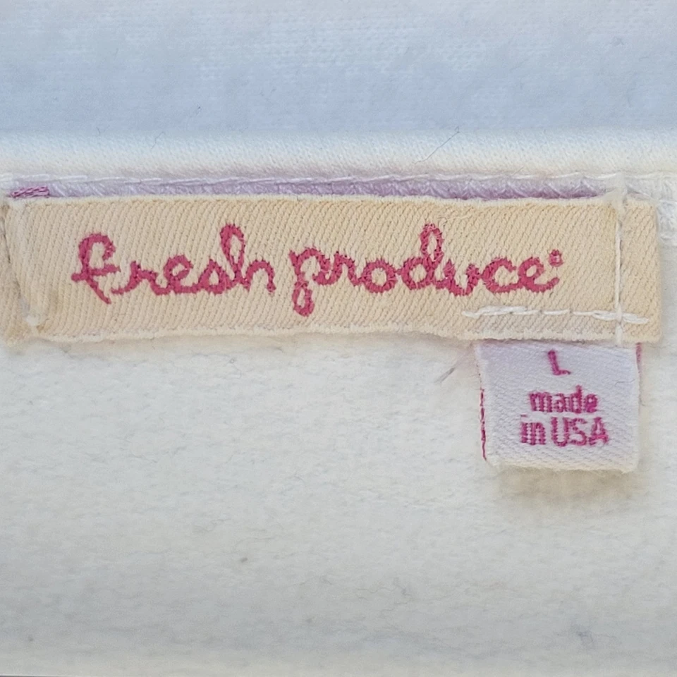 Sudadera de felpa francesa blanca FRESH PRODUCT talla L bicicleta playa arte caprichoso EE. UU.  Foto 2 de 4