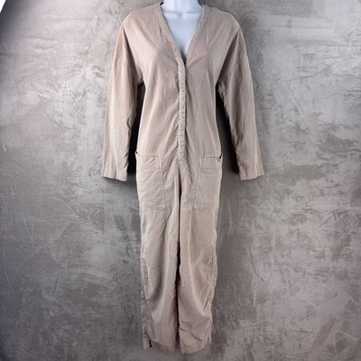 James Perse V Neck Jumpsuit Womens Size 1 Beige Long Sleeve Corduroy Casual
