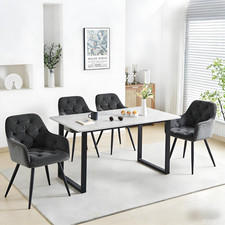 Wooden Dining Table and 4PCS Velvet Chairs set for Kitchen Dining Room Office