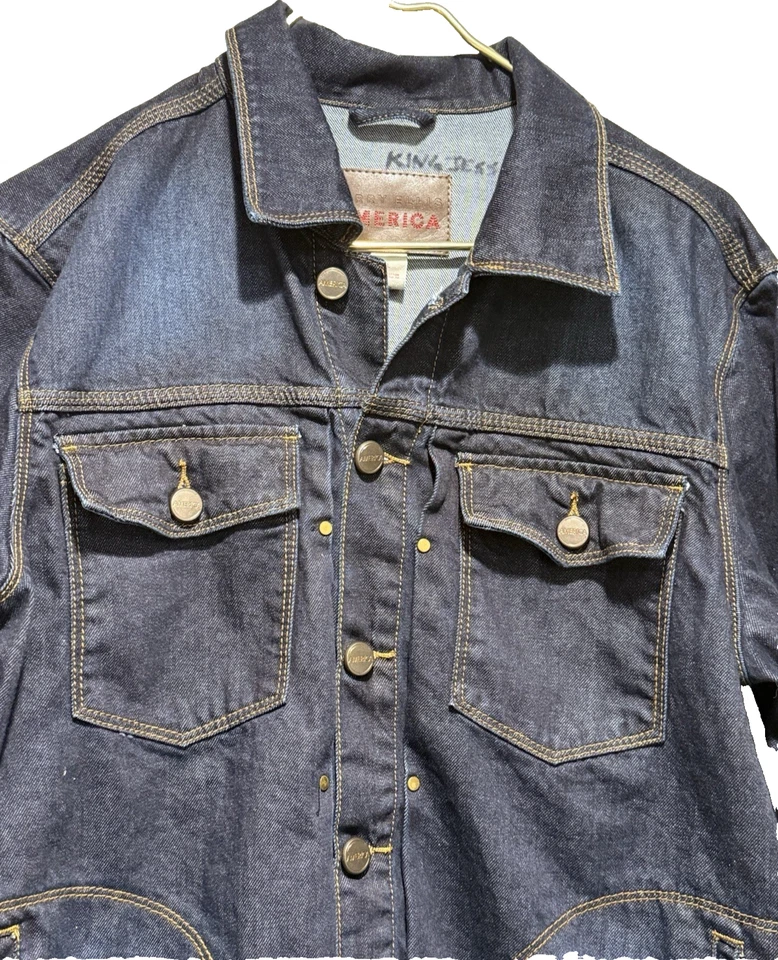 Vintage PERRY ELLIS AMERICA Dark Denim Trucker Jean Jacket Size Large - Image 2 of 4