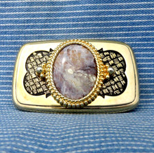 Classic Western Cowboy Belt Buckle Purple White Agate Cowgirl Vtg 80s  .GTA680