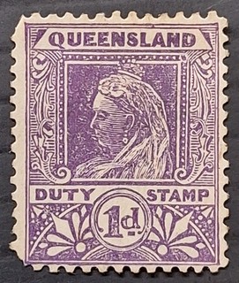 1899 Queensland Australia 1d Violet Widow weeds stamp Duty P12.5x13 MNG