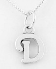 SSterling Silver Fancy Initial Letter D Charm with 16" Box Chain Necklace 