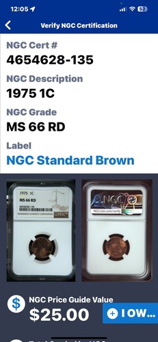 1975 1C RD Lincoln Memorial One Cent NGC MS66RD  Lot Of 5 - Picture 2 of 2