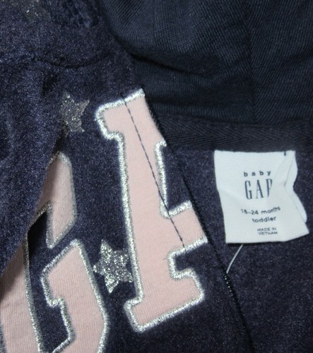 BABY GAP GIRLS FLEECE HOODIE SILVER STAR PATTERN NAVY BLUE 12-18 MO & 4 YRS - Picture 4 of 5