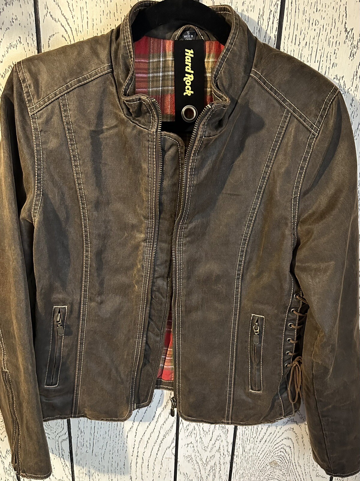 Hard Rock Cafe Women’s Brown Leather Jacket Coat New York Sz S image 2