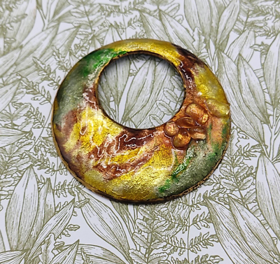 Pendentif Ancien émail Limoges - Fleurs Relief Et Cristaux Couleur Cuivre