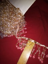 15ft/ 5YD BEADED GOLD and CLEAR 3"w India TRIM on SATIN RIBBON for Upholst. Sew