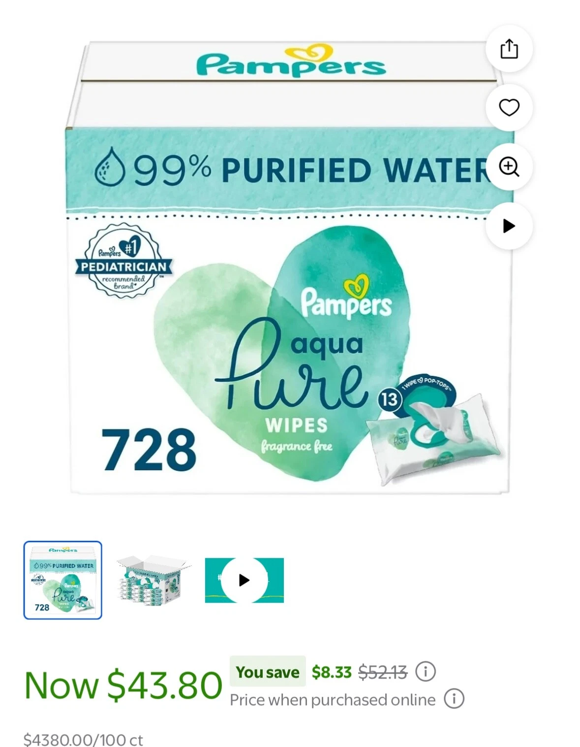 Pampers Aqua Pure Sensitive Baby Wipes 13 Packs (728 Count)
