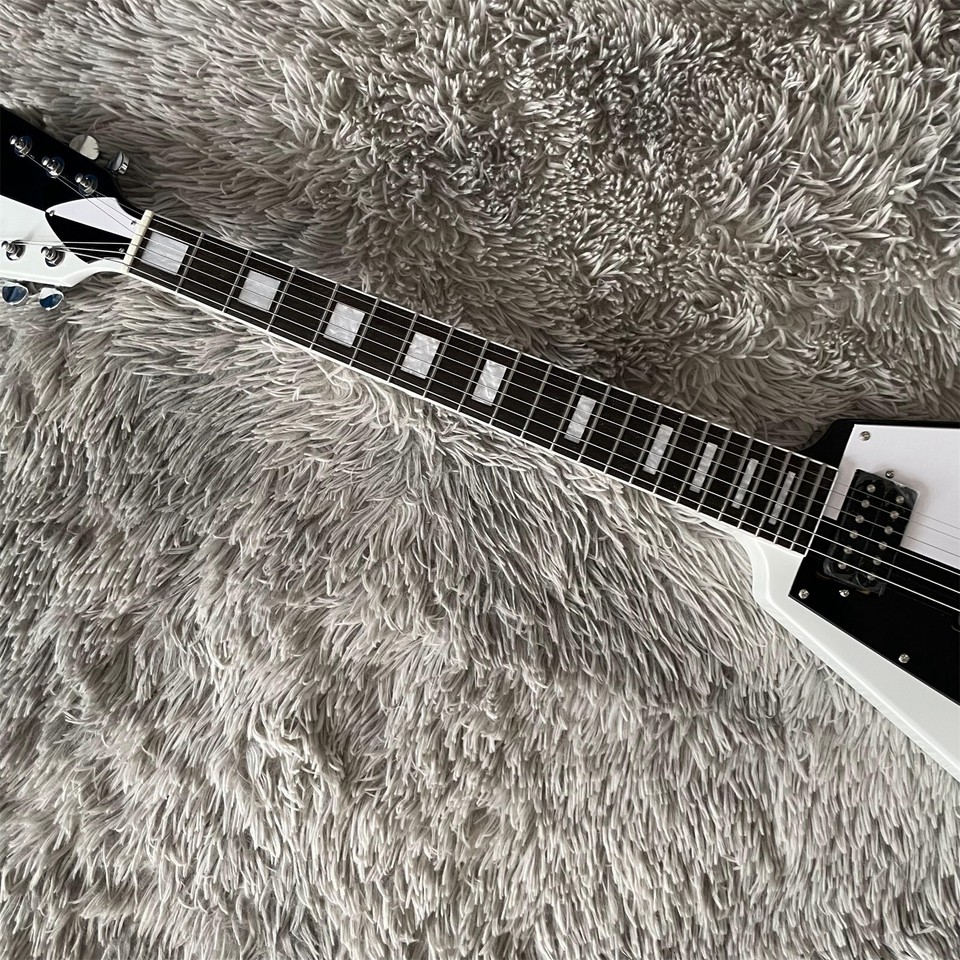 Black V Shape Electric Guitar Solid Body String Thru Body Mahogany Body