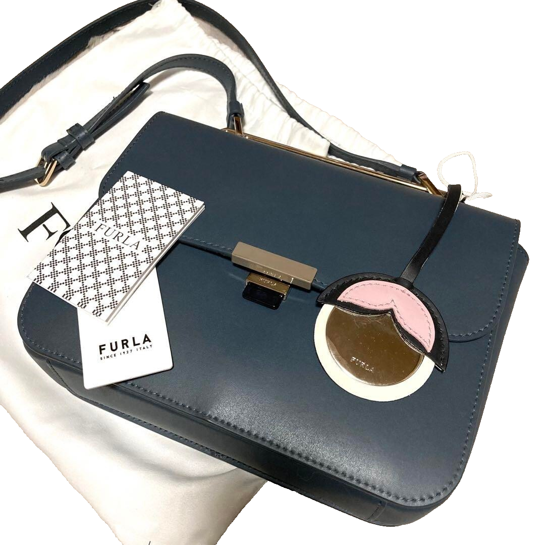 FURLA Logo Leather ELISIR Mini Crossbody Bag Women Smoky Blue