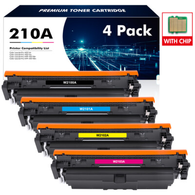 4 PACK 210A W2100A W2101A W2102A W2103A Toner Set Compatible with HP (With Chip)
