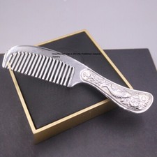 Pure S999 Fine Silver 999 Comb Double Fish Lotus Healthy Hair Comb 53-54g 5.5in
