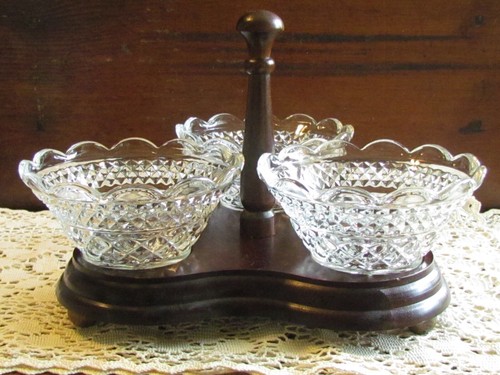 Wexford by Anchor Hocking Condiment Server Tray Wooden Handle 1970's RARE EUC - Picture 2 of 10