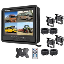 9" QUAD MONITOR SCREEN REAR VIEW BACKUP 4x CCD CAMERA KIT FOR BUS TRUCK RV VAN