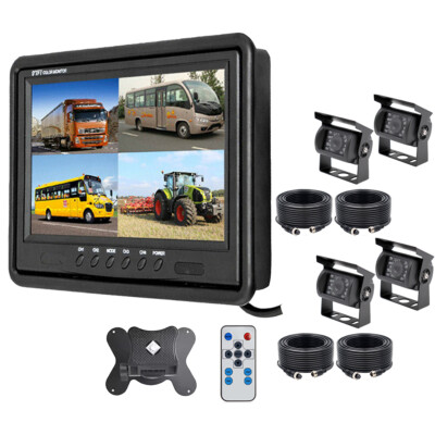 9'' QUAD MONITOR SCREEN REAR VIEW BACKUP 4x CCD CAMERA KIT FOR BUS TRUCK RV VAN