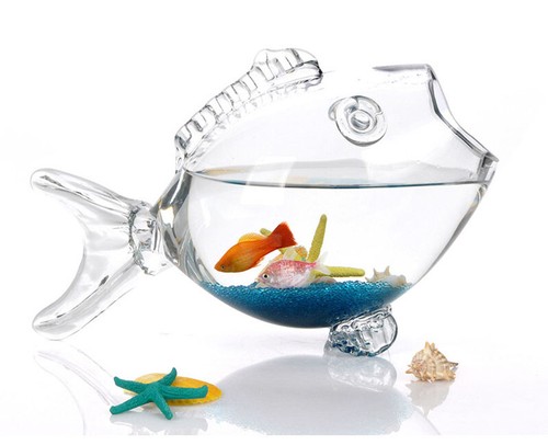 Fish-shaped Glass Fish Tank Small Desktop Aquarium home decoration fish figurine - Picture 3 of 9