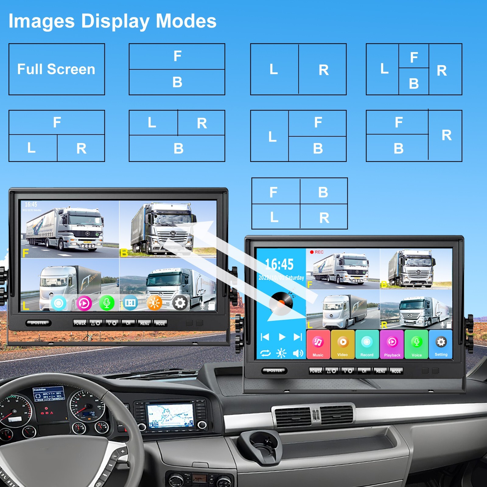 9" Quad Monitor DVR Video Recorder +4x 4 PIN CCD Backup Camera for Trailer Truck